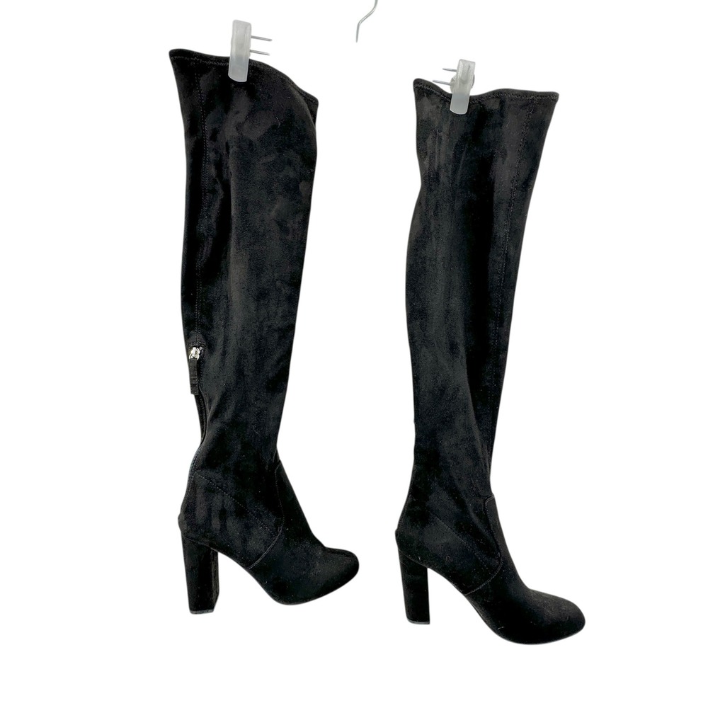 New York and Company Monia Tall‎ Boots 7 Black Faux Suede Block Heel Suede Goth